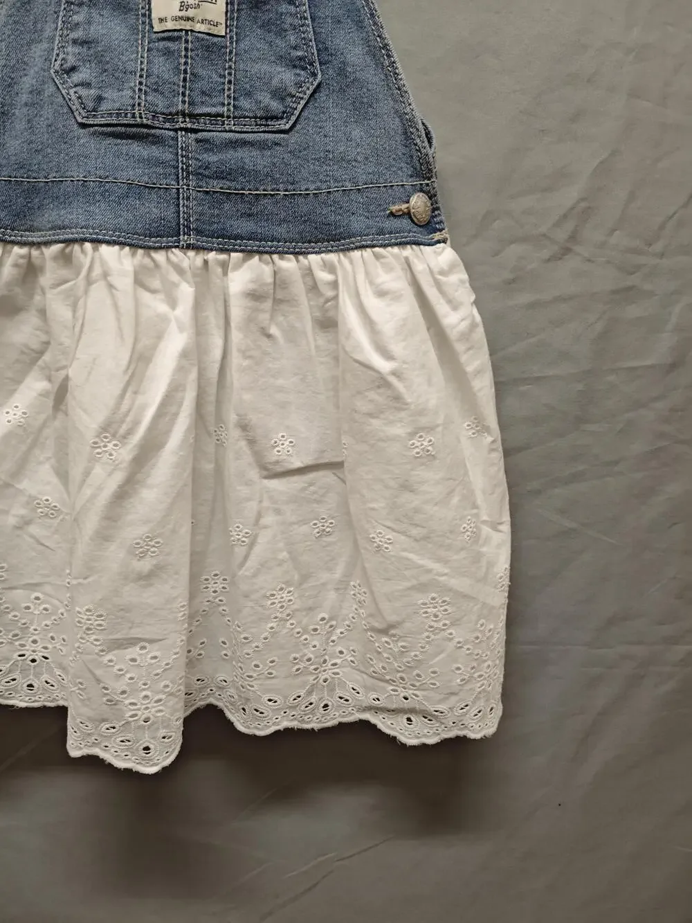 OshKosh Bgosh Overall Dress Girls 4T Blue Denim White Eyelet Jumper Skirtall